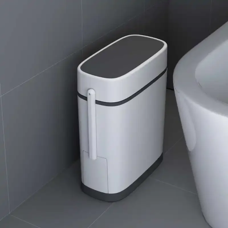 Smart Bathroom Trash Can Garbage Bin with Bag Holder Brush One-Key Flip Lid for Kitchen Waste Space-Saving Rubbish Bin