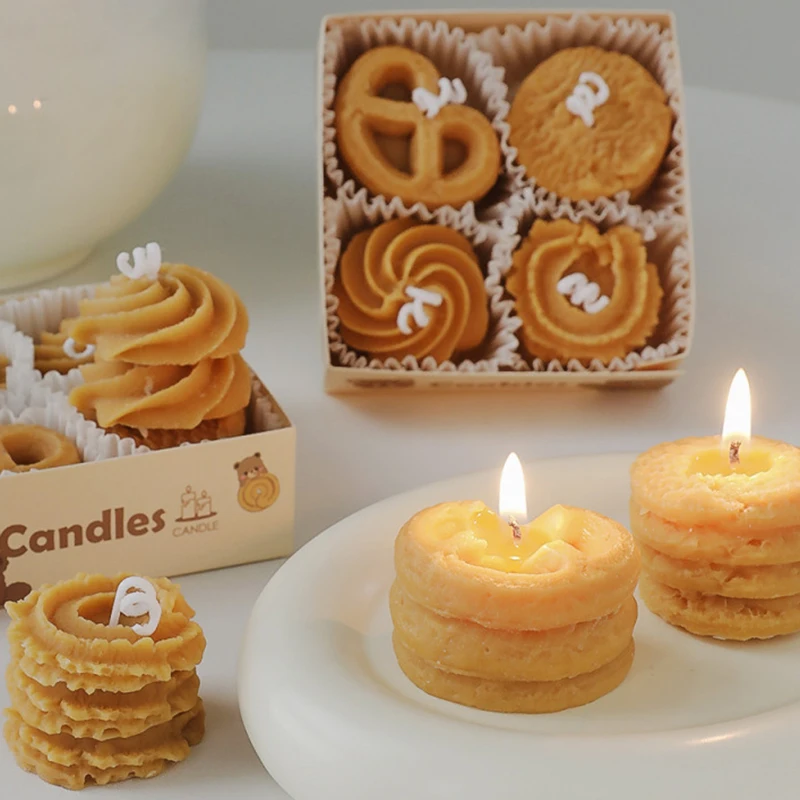 Cute Cookies Biscuit Shaped Candle Set Scented Candle Aromatherapy Soy Wax Candle Wedding Birthday Candles Party Home Decoration