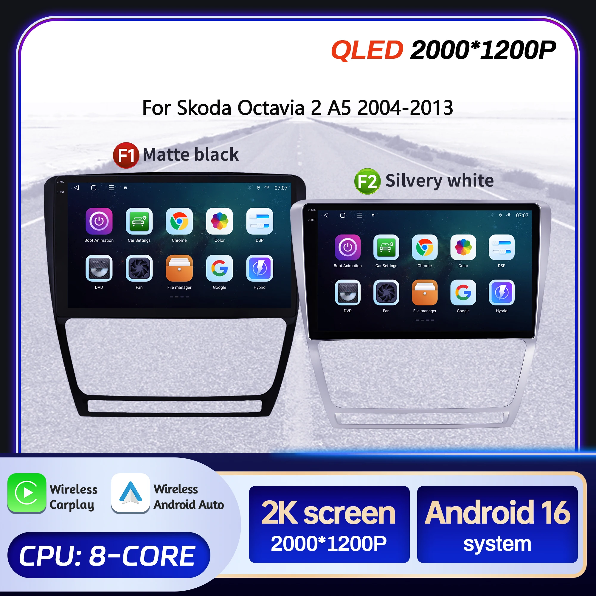 

10-дюймовый автомобильный радиоприемник для Skoda Octavia 2 A5 2004-2013, Android 16, беспроводной BT Carplay, мультимедийная навигация, сенсорный экран 2K QLED