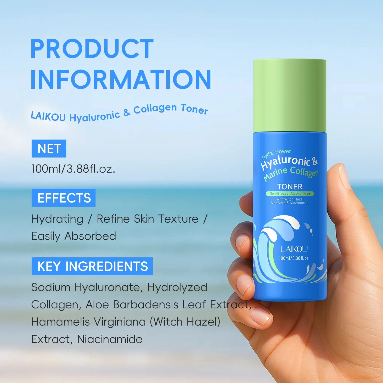 تونر مرطب 100 مل كولاجين الهيالورونيك ترطيب ثبات يعزز المرونة منعش للعناية بالوجه غير دهني #6