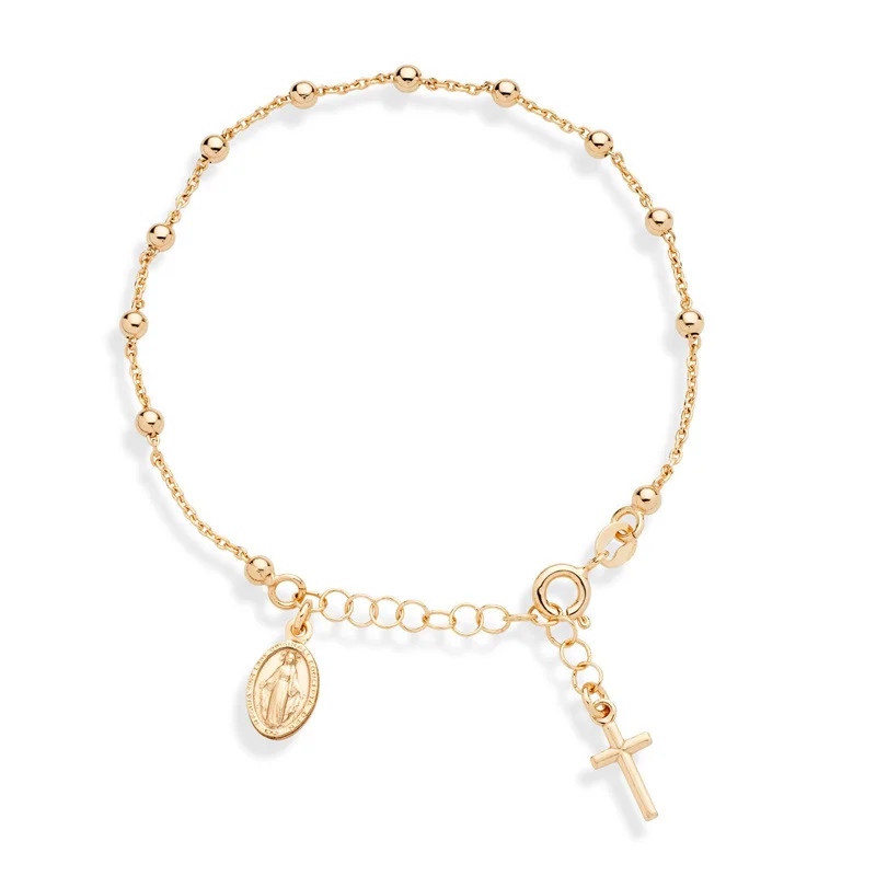 

2024 New Fashion Women Religious Virgin Mary and Cross Pendant Beads Chain Bracelet Women Party Virgin Mary Adjustable Bracelet