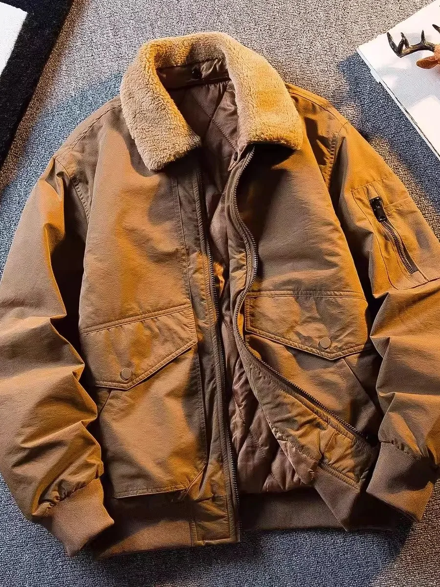 

Мужская куртка-бомбер в американском ретро-стиле, утепленная хлопковая, теплая верхняя одежда, модная всесезонная модель с воротником-стойкой и длинными рукавами