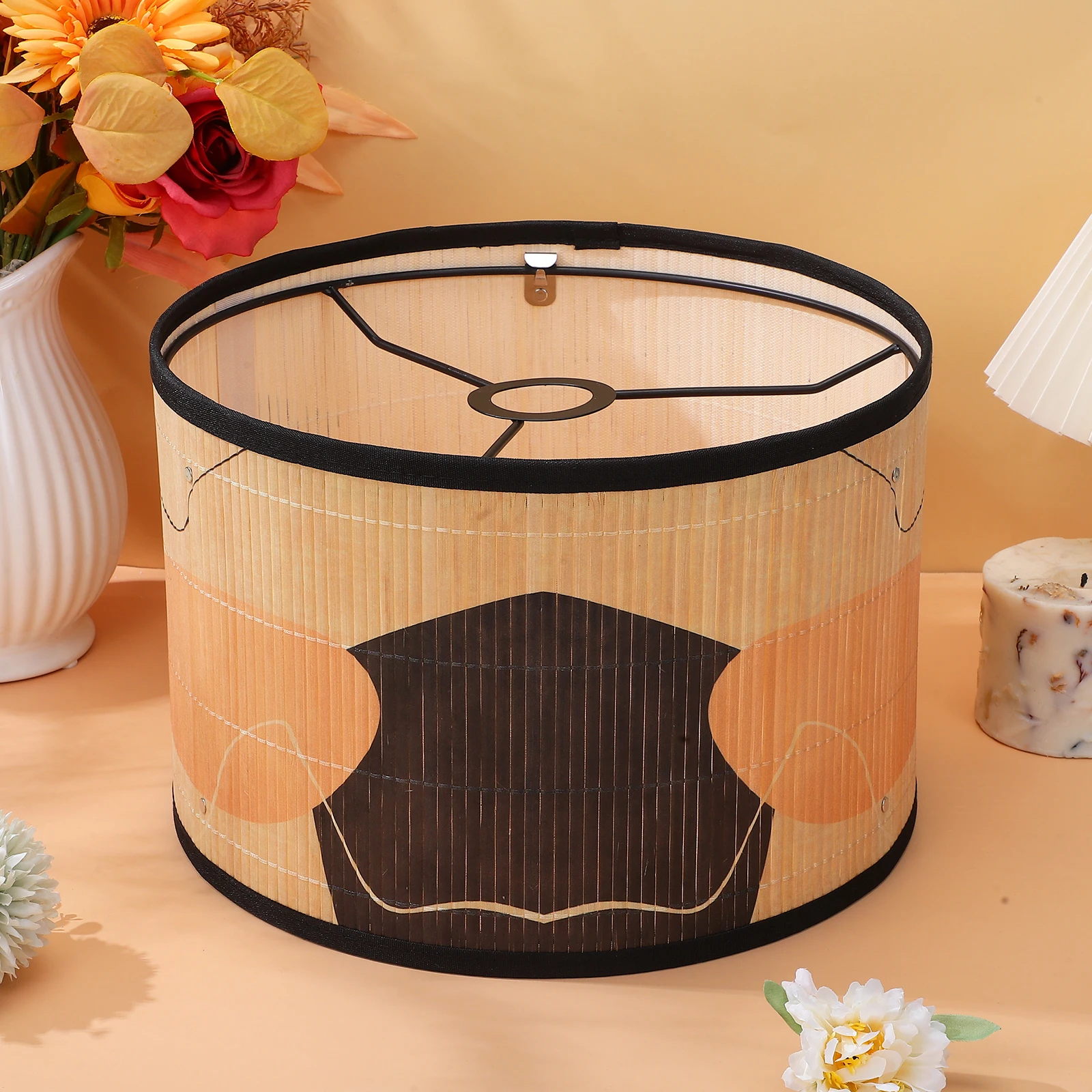 

Бамбуковый абажур с принтом, подвесной светильник, простой потолочный абажур для домашнего декора, сменный чехол для лампы, подвесной светильник