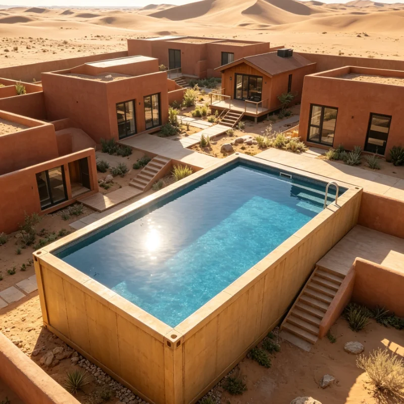 Luxury Container Swimming Pool, Full-view Side Glass Panels for High-end RV Resorts, Glamping Sites, Villas & Private Retreats
