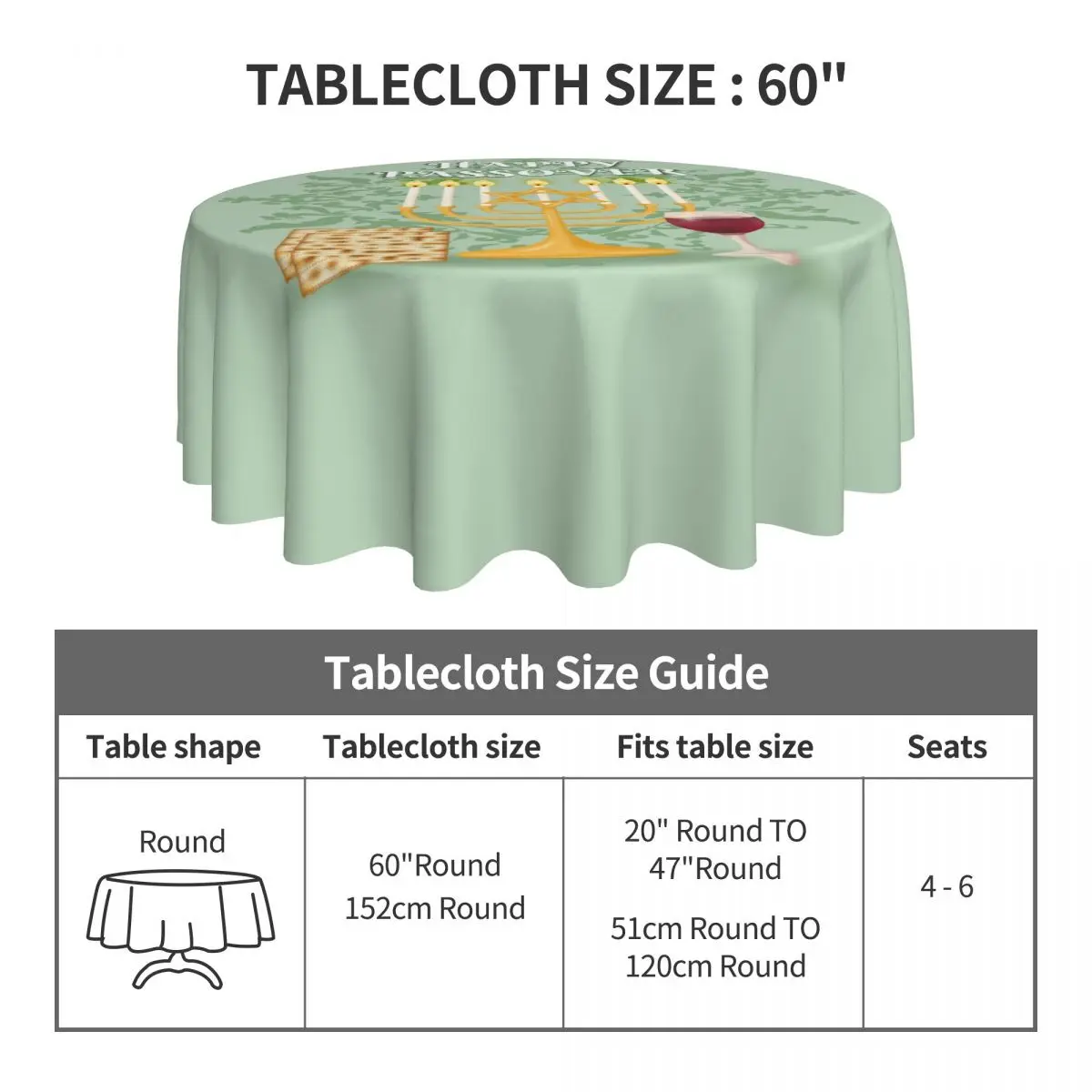 Happy Jewish Passover Tablecloth Wine Outdoor Round Table Cover Fashion Custom Table Cloth For Kitchen Dining Room