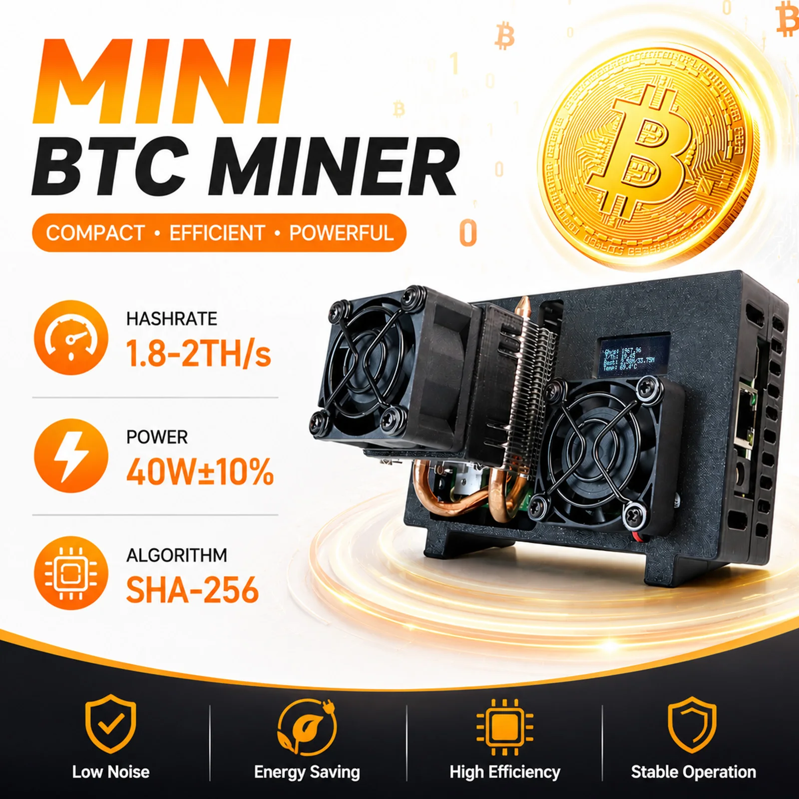 Luckyaxe B101 Miner 1.8~2TH/s SHA256 Bitcoin Miner Home Mining ASIC Crypto Mining Machine SOLO Lottery Miner