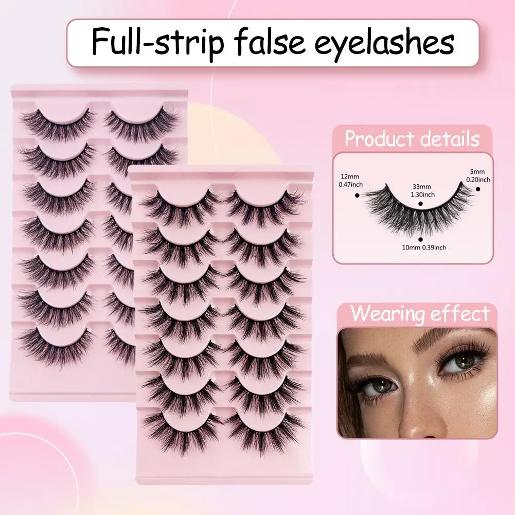 7/10 Paar natürliche flauschige falsche Wimpern D Curl Wimpern Cat Eye Nerz Wimpern 3D lange Manga Make-up Wimpern