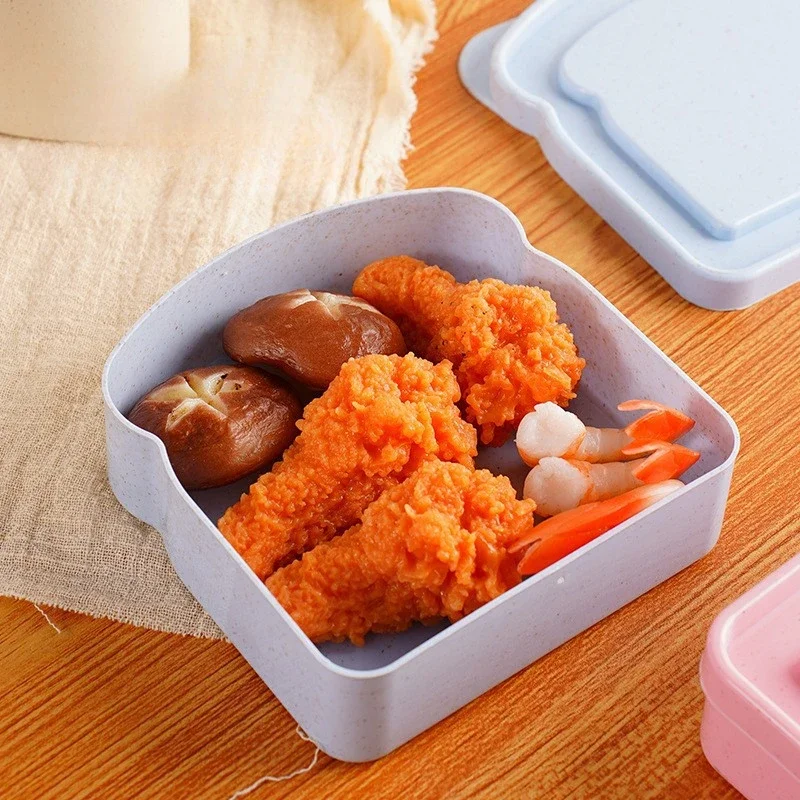 Wheat Straw Portable Toast Shaped Lunch Box with Lid Bread Sandwich Reusable Kitchen Meal Prep Storage Containers Storage Boxes