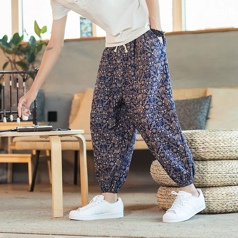 Pantalon Sarouel Homme Coton Lin – Baggy Large Hippie Décontracté – Taille Élastique, Poches, Ultra Confort & Léger Pour Yoga, Plage Ou Quotidien