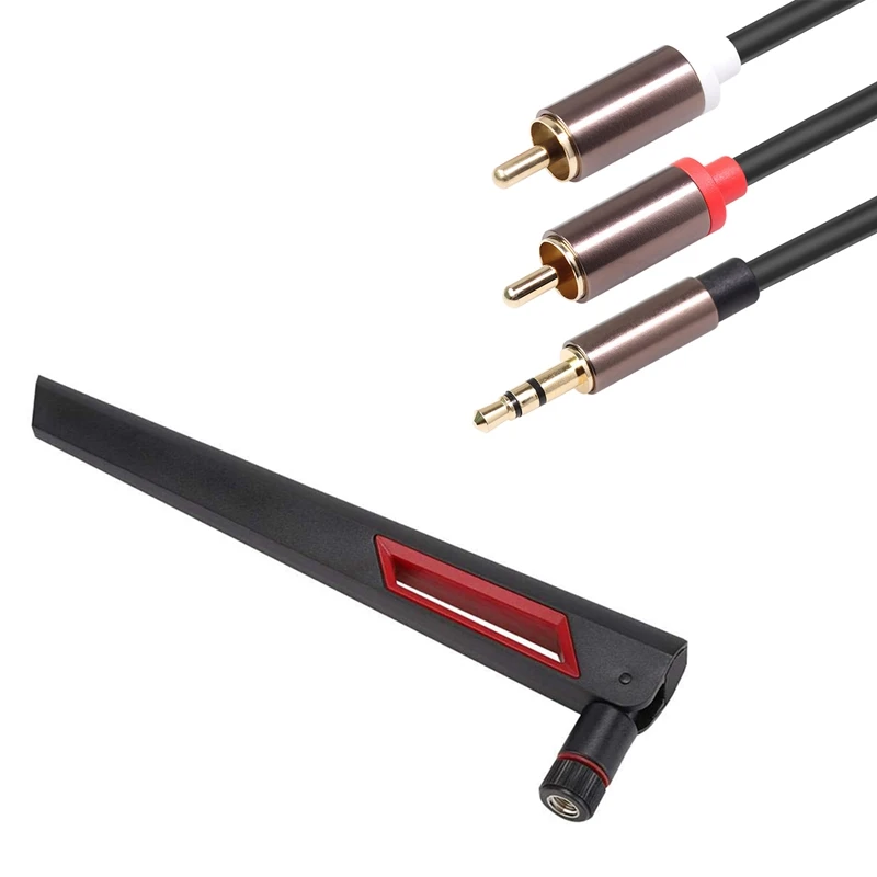 RISE-1 Pcs Rca Cable Hifi Stereo 3.5Mm To 2Rca Audio Cable & 1 Set SMA 8Dbi 2.4G/5.8G Dual Band Antenna Wifi Router Adapter