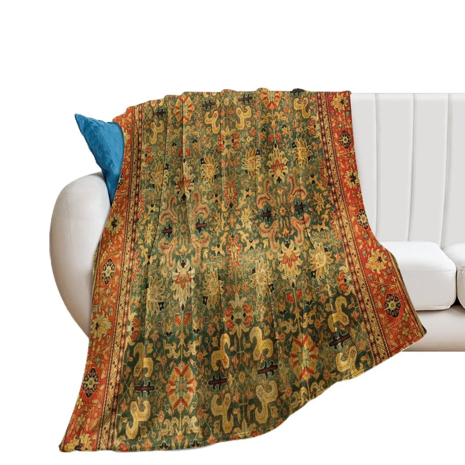 

Tabriz Green Orange Rug Print Throw Blanket valentine gift ideas Designers Thermals For Travel Comforter Blankets