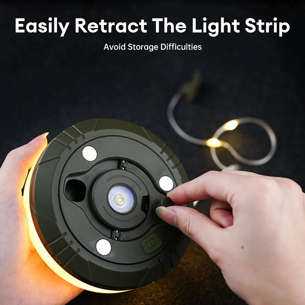 Camping String Lights 33Ft String Light with Camping Lantern 2000mAh Big Capacity Type-C Rechargeable 3 Gears Lighting Modes