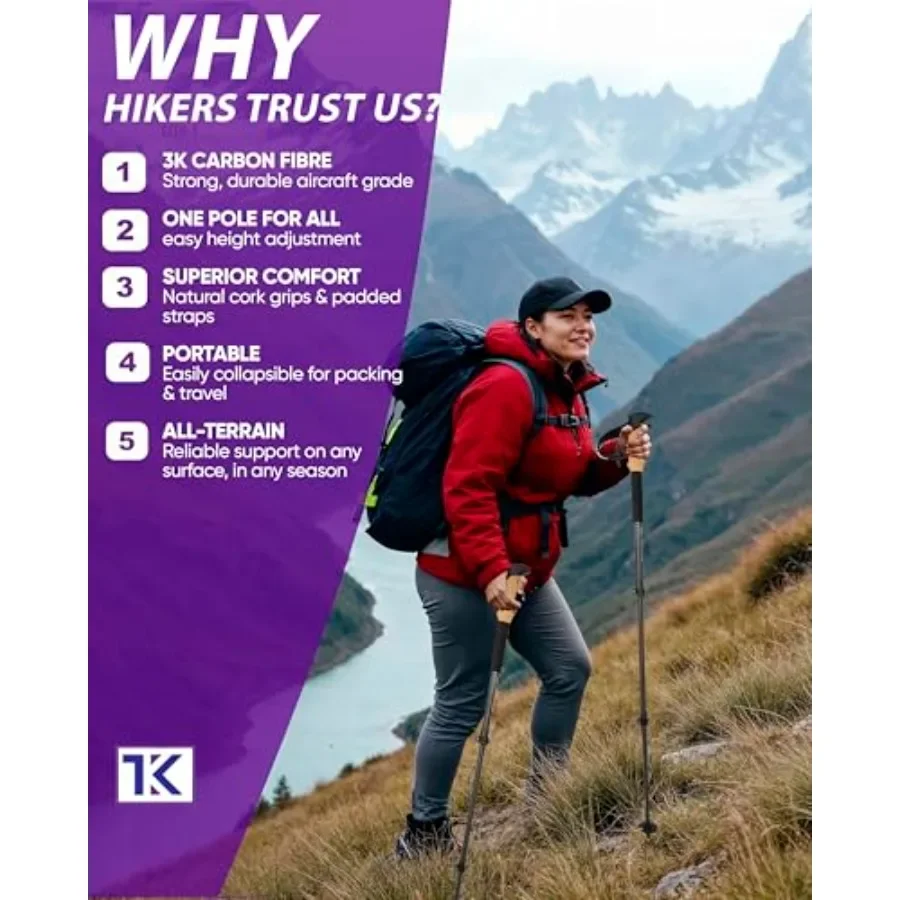 أقطاب رحلات خفيفة الوزن قابلة للطي عصي مشي لكبار السن مقابض الفلين قابلة للتعديل من ألياف الكربون أقطاب الشمال للرجال والنساء #4