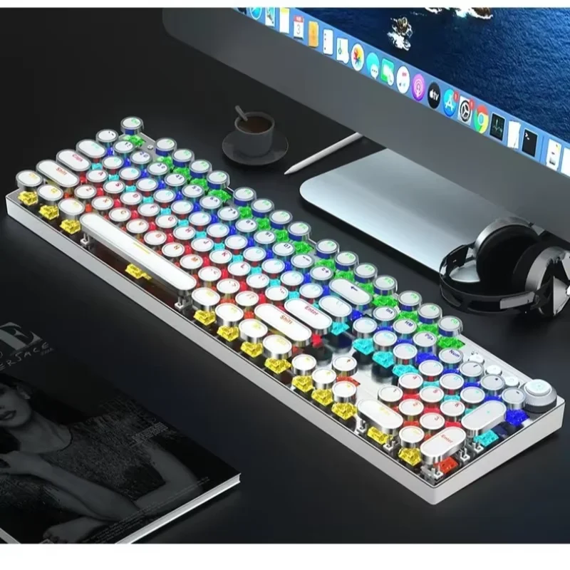 

New K990 Punk Mechanical Keyboard Three Modes Wireless Bluetooth Wired Mechanical Keyboard Light Adjustment E-Sports Game Set