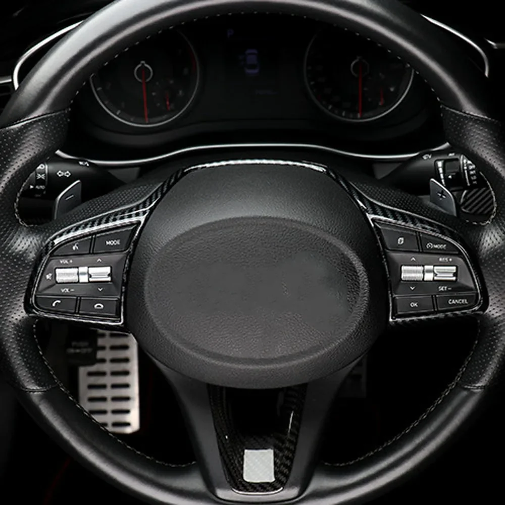 ل Genesis G70 ألياف الكربون ABS عجلة القيادة غطاء إطاري الداخلية توجيه ضبط مقبض لوحة أزرار ملصقات LHD/RHD