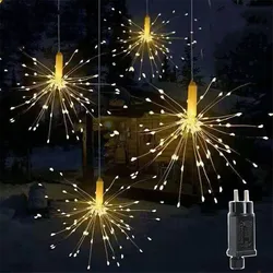 Guirnalda de luces LED de fuegos artificiales de Navidad, guirnalda de luces de hadas para fiesta, boda, árbol de Navidad, decoración de jardín, iluminación de vacaciones, 24V, 8 modos, 10 piezas