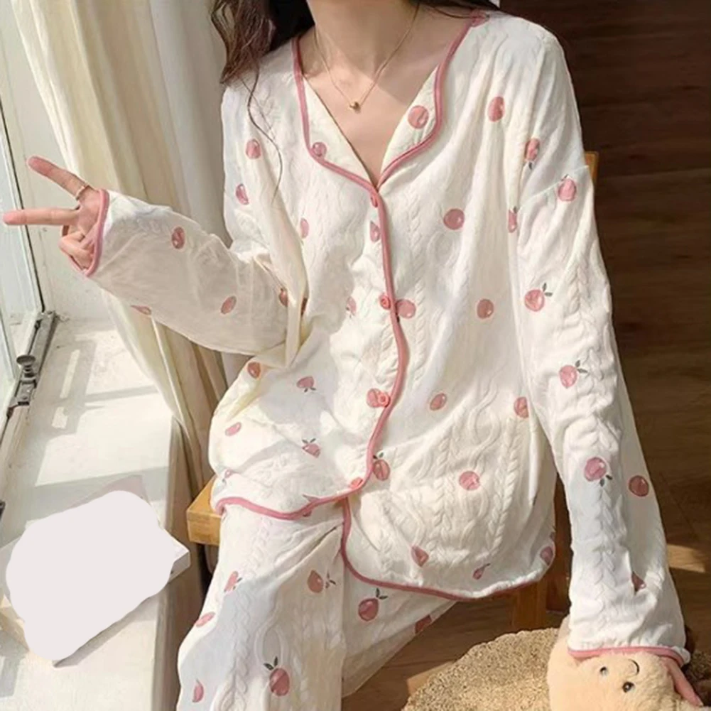 

Womens Long-sleeved Printed Pajamas Fashion Loose Casual Home Wear Set