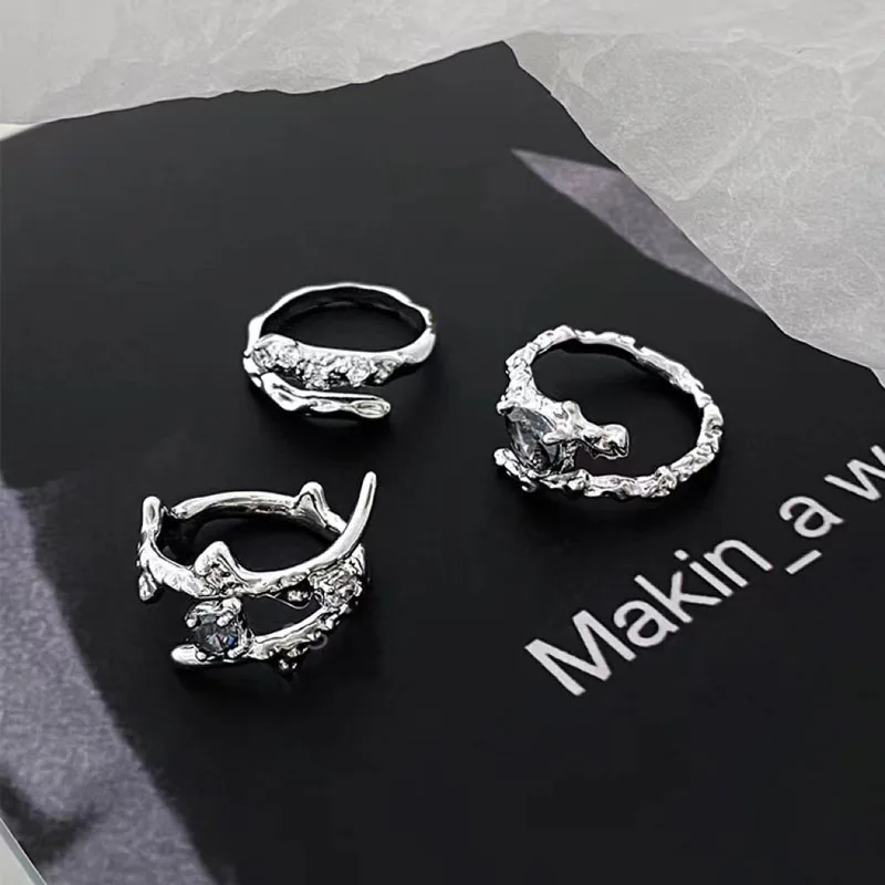 فاسق غير النظامية خواتم مع أوبال الجمالية Egirl الجوف خمر حجر خواتم للنساء Y2k حلقة مفتوحة العصرية مجوهرات #6