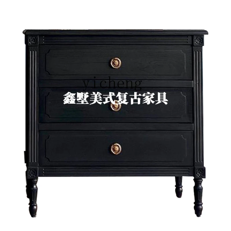 

ZC Solid Wood Bedside Cabinet Household Small Apartment Black Classic Bedside Cabinet Bedroom Three-Drawer Storage Cabinet