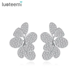 LUOTEEMI Luxury Big Flower Stud Earrings CZ Paved Elegant Wedding Bridal Cubic Zirconia Wedding Jewelry Unusual Hot Designs Gift