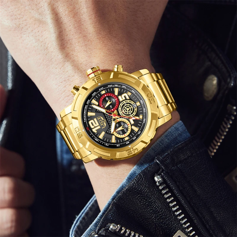 LIGE Brand Man Gold Watch Military Quartz Male Watches Waterproof Luminous Watch for Men Date Chronograph Clock Sport Wristwatch