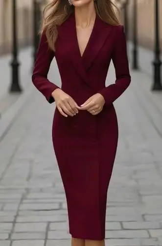 2025 vestido de traje de viajero de manga larga con doble botonadura a la moda con cintura de otoño y vestido Sexy que abraza la cadera para mujer