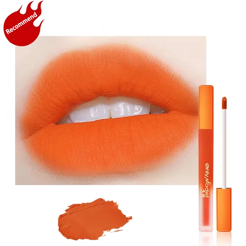 Velvet Orange Lipstick Brighten Skin Matte Lipsticks Waterproof Long Lasting Lip Stick Lip Tint Women Korean Cosmetic Lip Glaze