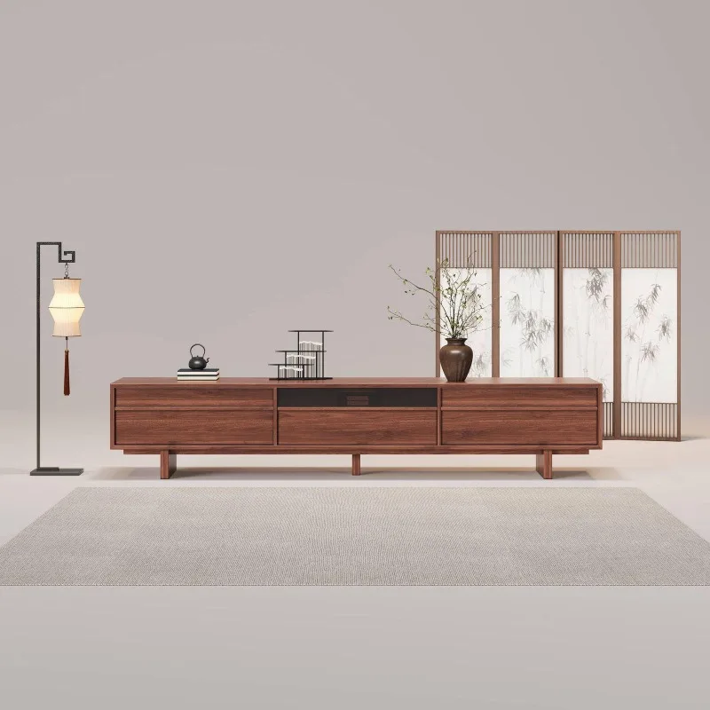 Song style new Chinese style solid wood TV cabinet walnut color locker living room furniture assembly floor cabinet