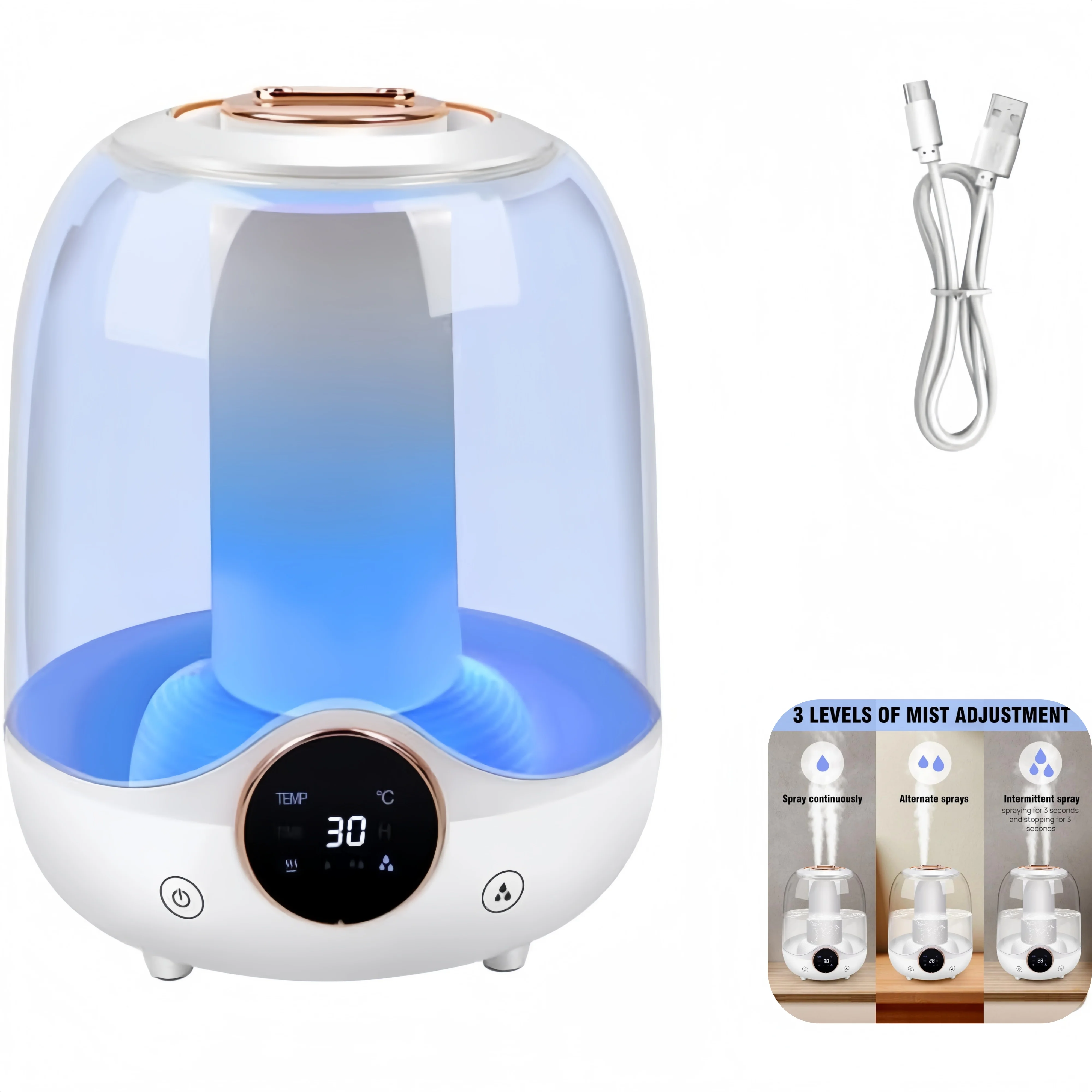 3L Humidifier & oil Diffuser for Bedroom , Cool Mist Humidifier f，or Home Office 7 Color Night Lights Fit Winter and dry weather