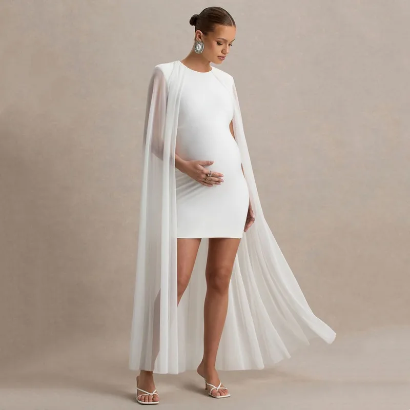 

Beach Ivory Short Sheath Wedding Dresses For Pregnant Women Cap Sleeves O-Neck Shot Empire Bridal Gown Maternity Robe Customized