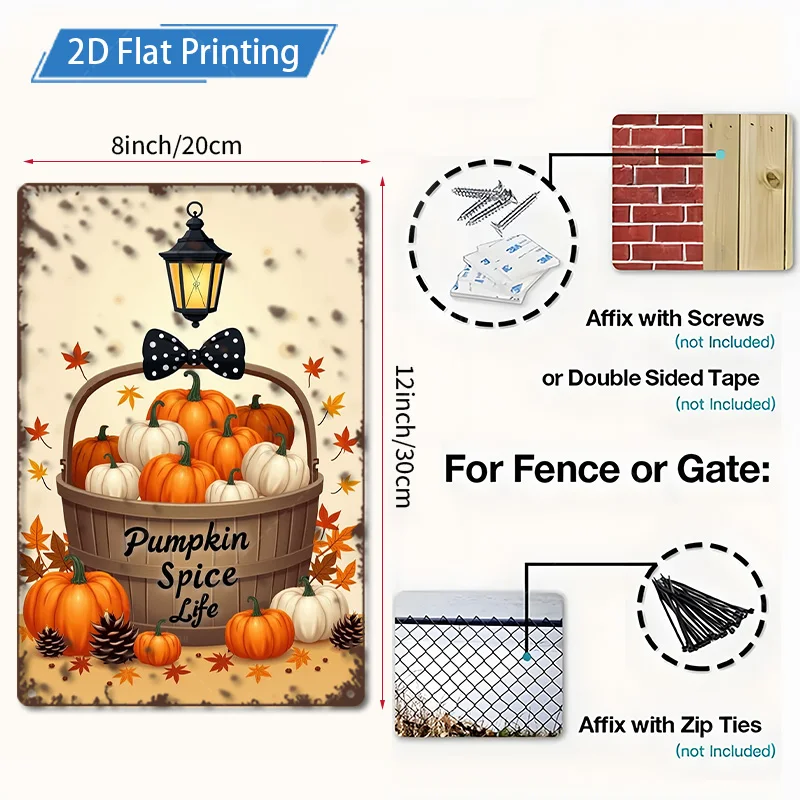 1 قطعة 8x12 بوصة علامة معدنية ريفي اليقطين التوابل الحياة تين تسجيل | ديكور المزرعة في الخريف | فن موسم الحصاد #2