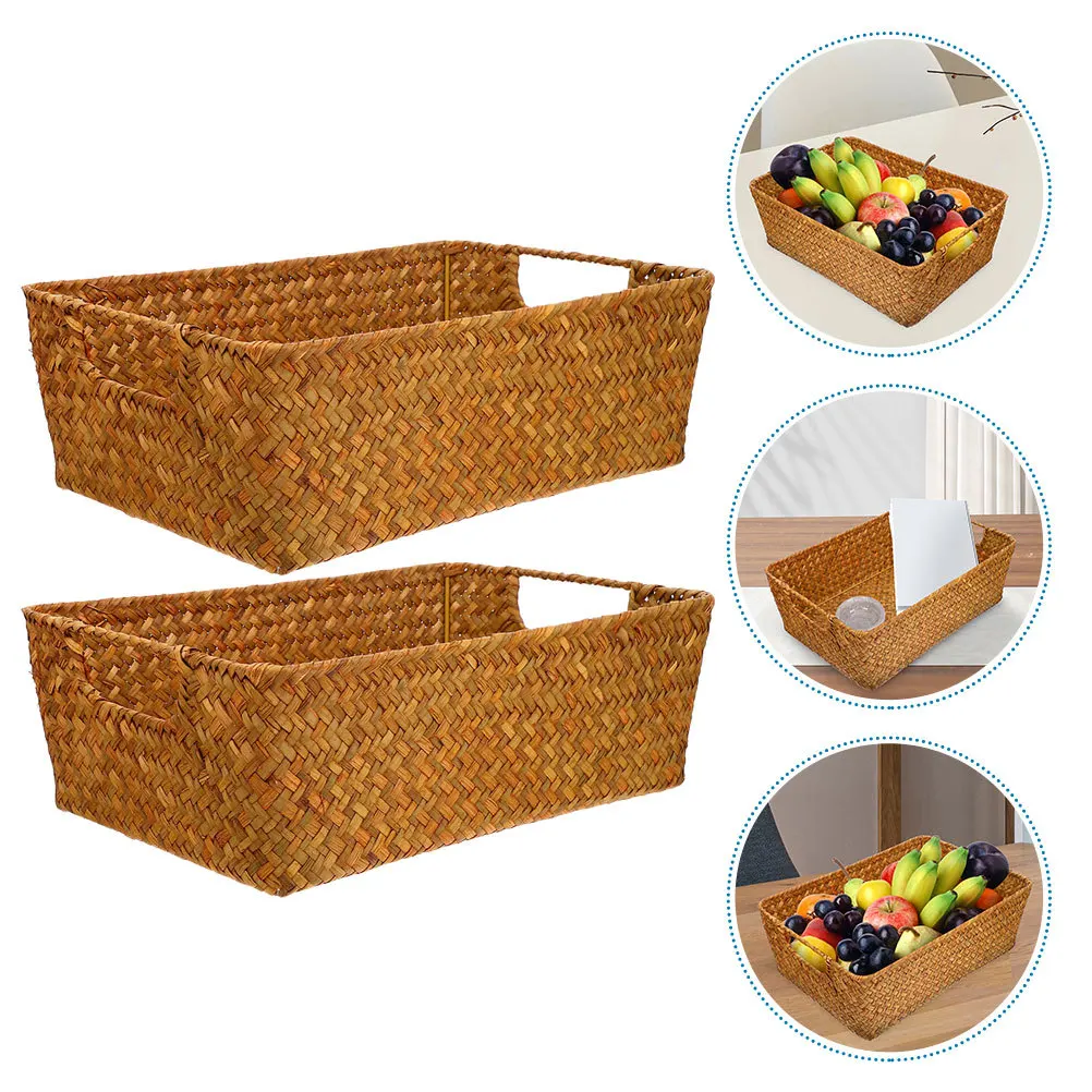 Cesta de pan tejida para almacenamiento de frutas, organizador de cocina y comedor, cesta de aperitivos portátil, diseño tejido, 2 uds.