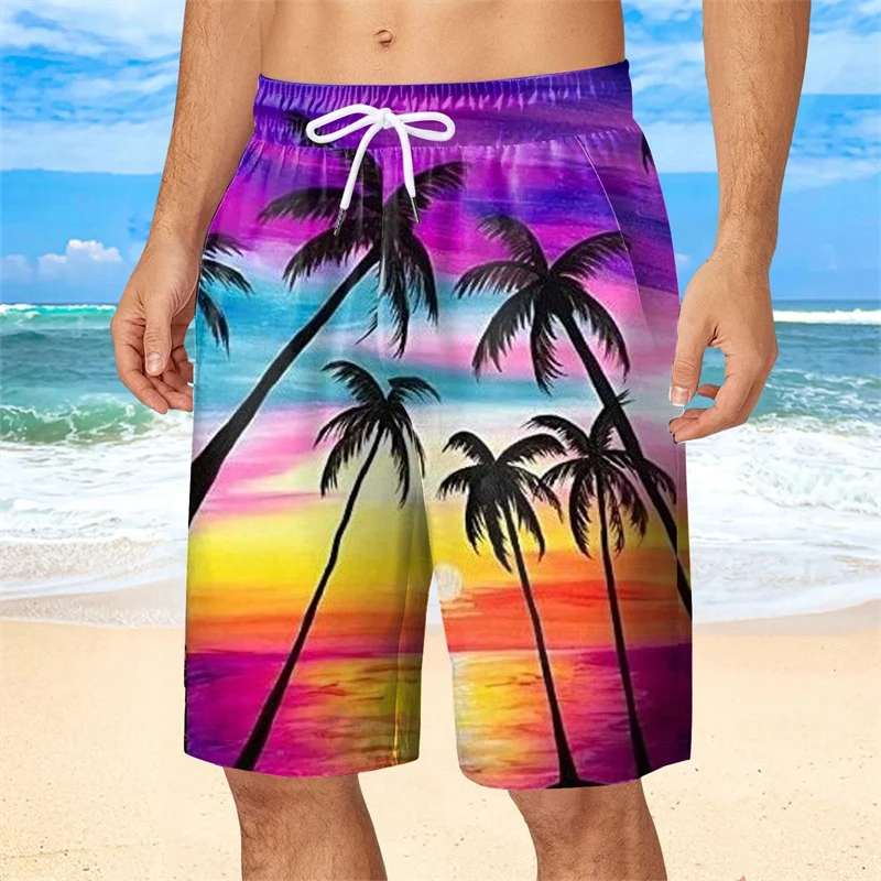 

Великолепные красочные пляжные шорты с пальмами для мужчин, уличная одежда, плавки в стиле Харадзюку на шнурке, летние спортивные шорты для отдыха Y2k 2025