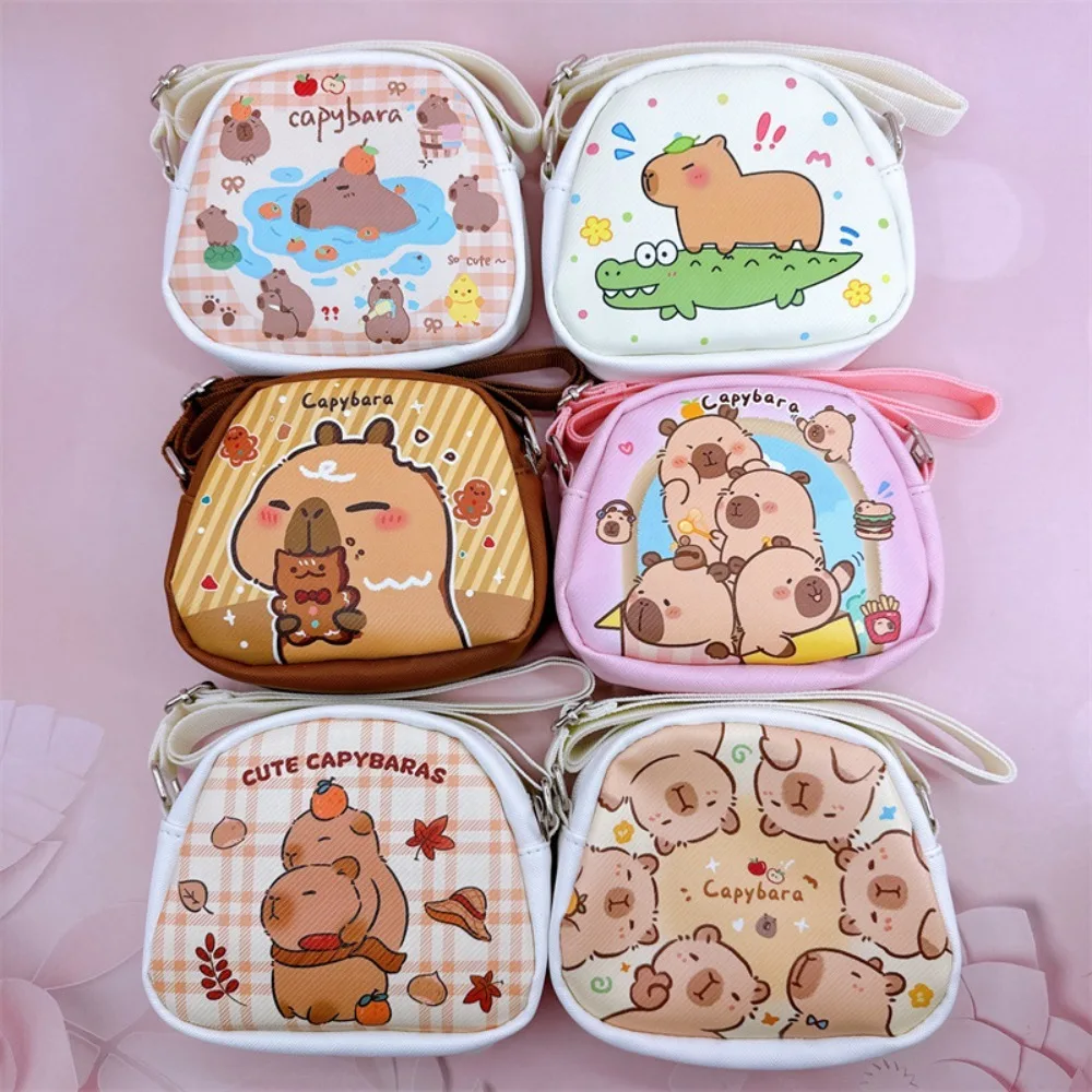 Tas selempang kulit PU Capybara tali dapat diatur tas bahu kartun kolam tahan air dompet hewan Kawaii Sekolah