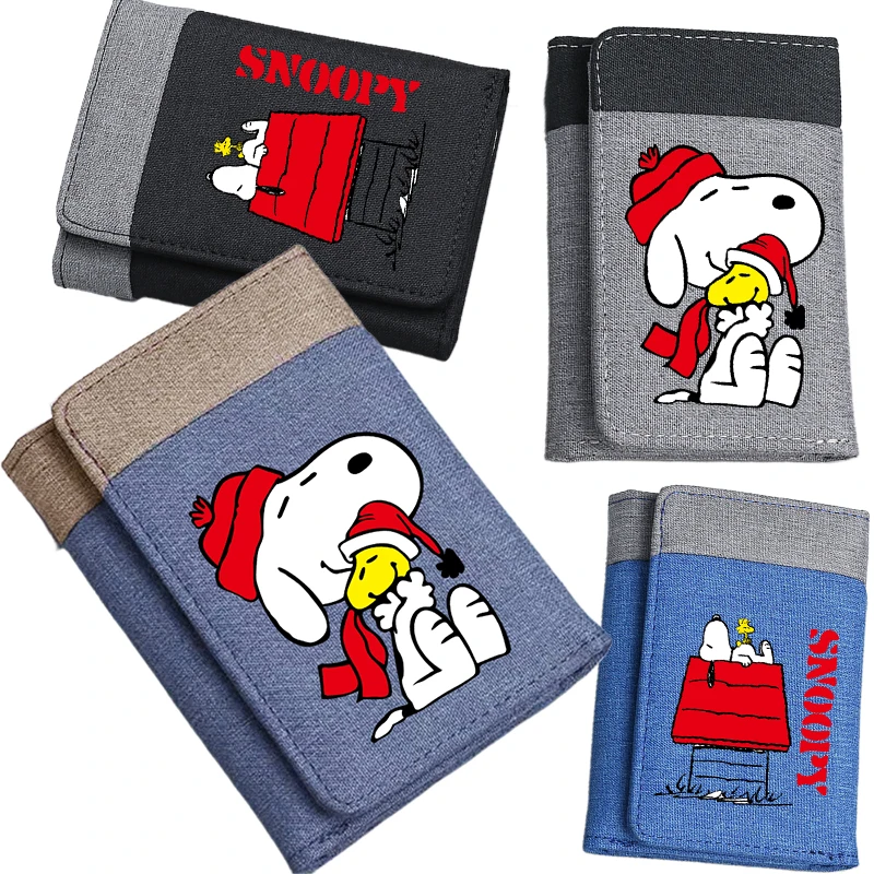 

Snoopy Children's Canvas Coin Purse Anime Characters Men's Credit Card Wallet Simple Contrasting Denim Three Fold Wallet Gifts