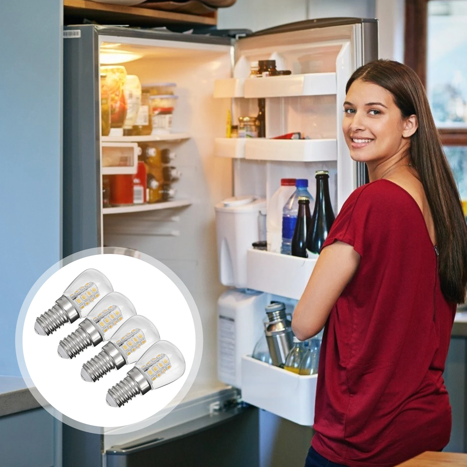 

4PCS LED Light Bulb Set E14 Base 220V Energy-saving Refrigerator Bulb Fridge Replacement Appliance Lighting Warm LED
