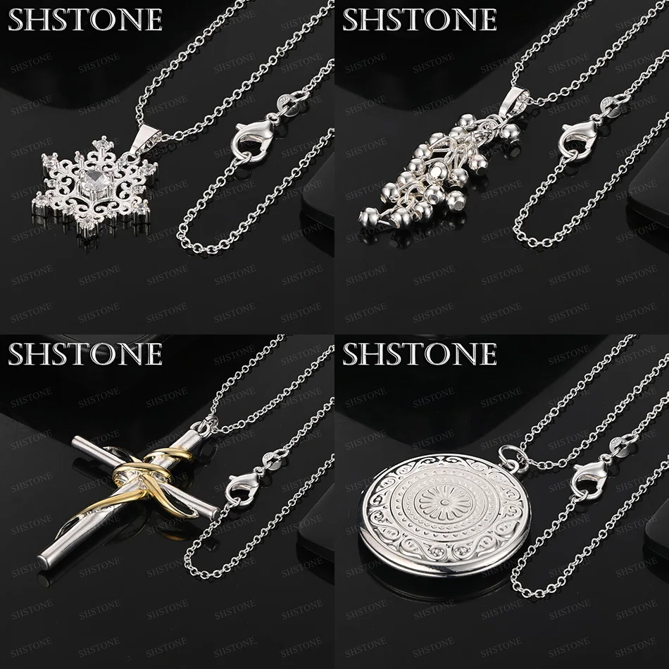 

New 925 Sterling Silver Snowflake Grape Bead Cross Round Pendant Necklace For Women Party Birthday Fashion Jewelry Accessories