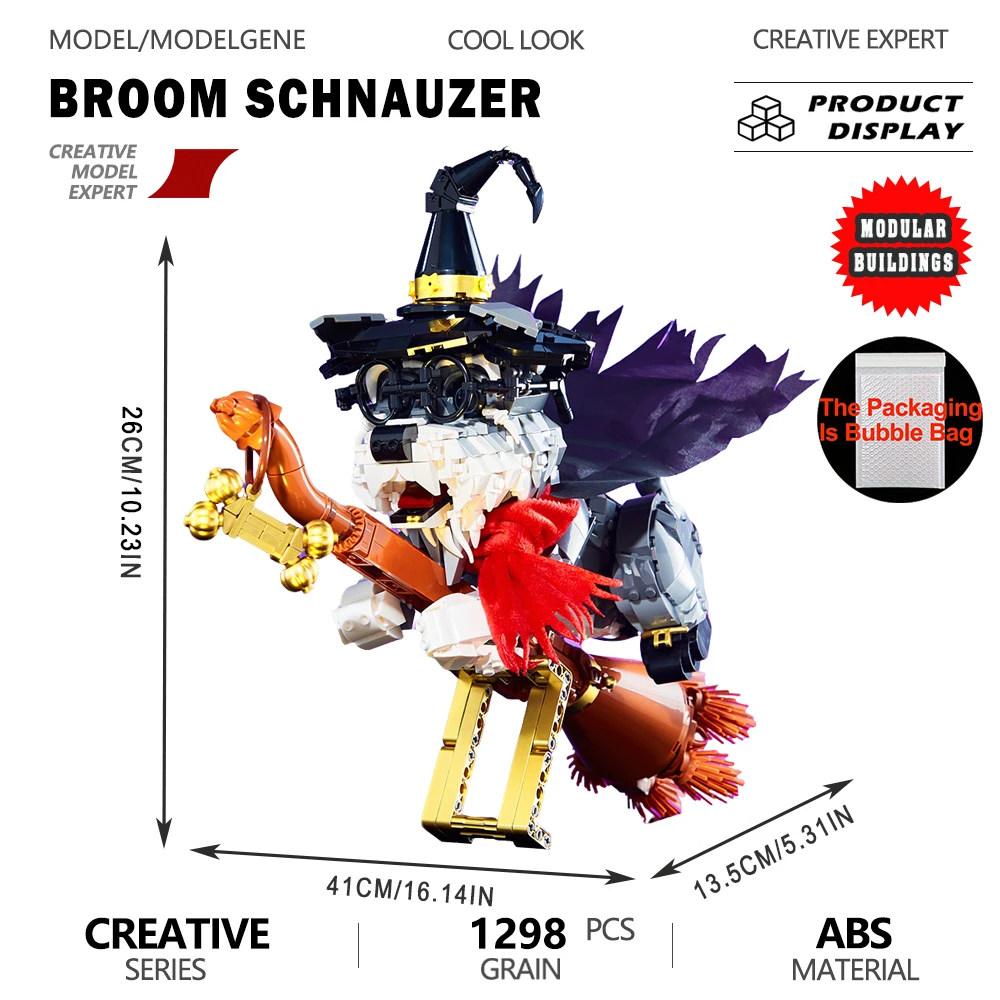 Collection-level Exquisite Broom Schnauzer Ornaments Assembly Building Block Toys Creative Birthday Xmas Gifts For Room Decor