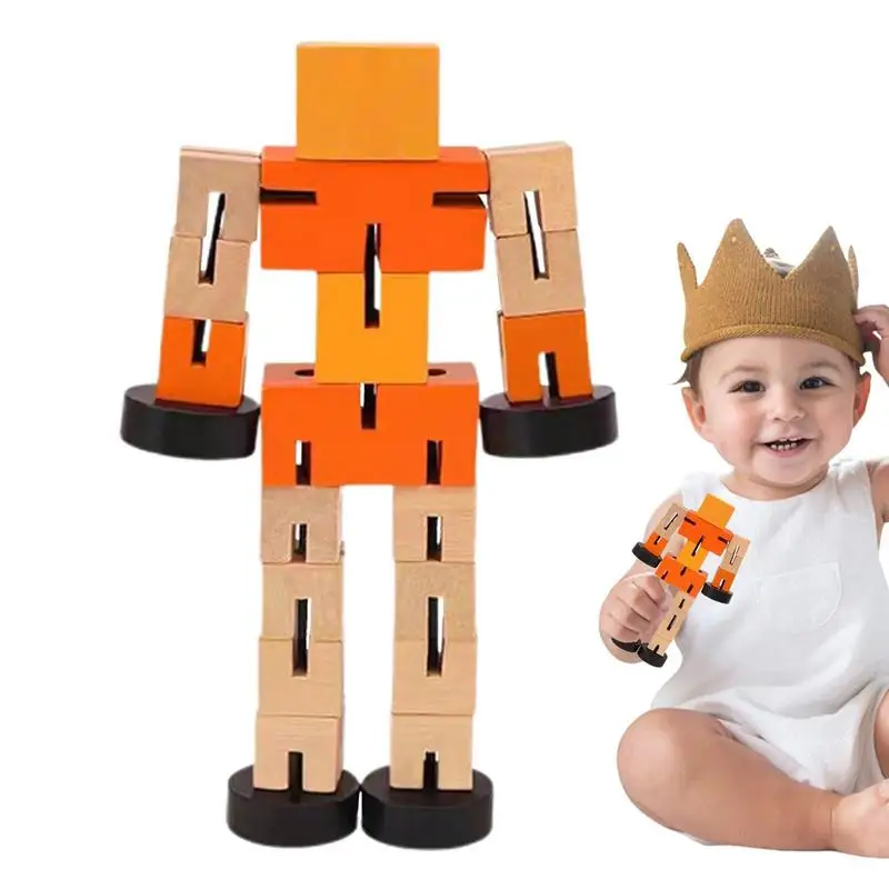 Wooden Robot Blocks Transforming Learning Puzzles Transfigures Toys Preschool Game Flexible Rotation For Over 3 Years Old