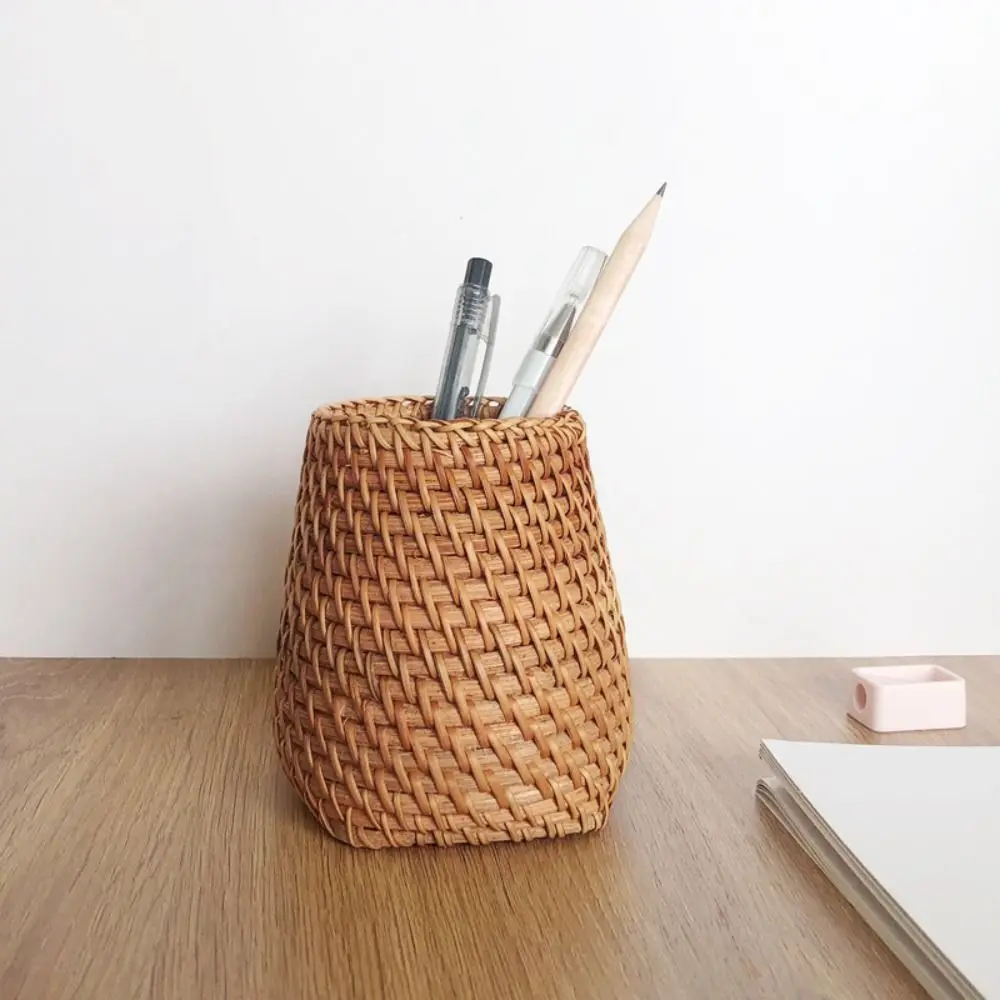 Stationery Storage Wood Vine Rattan Pen Holder Large Capacity Multifunctional Stationery Container Handmade Minimalism