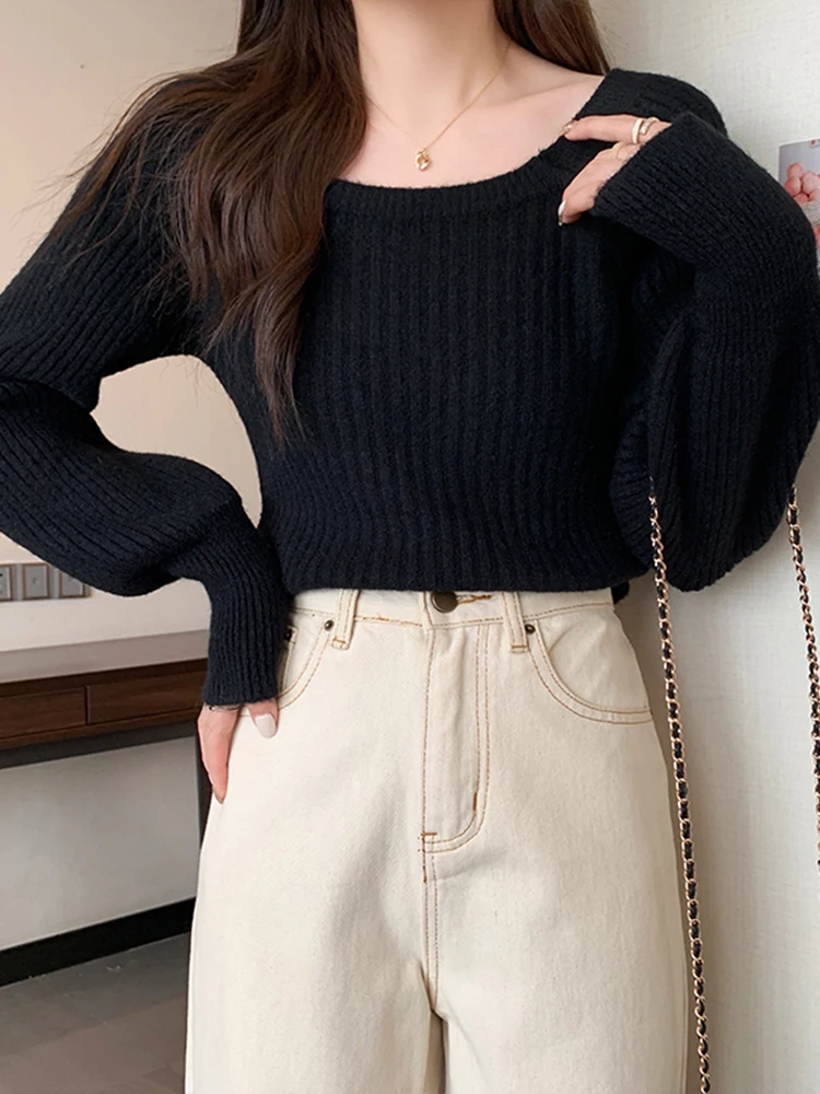 Herbst Winter Lose Frauen Pullover Casual Weiche Lange Puff Sleeve Pullover Jumper Strickwaren Grundlegende Pullover Für Frauen Tops – Detail 19