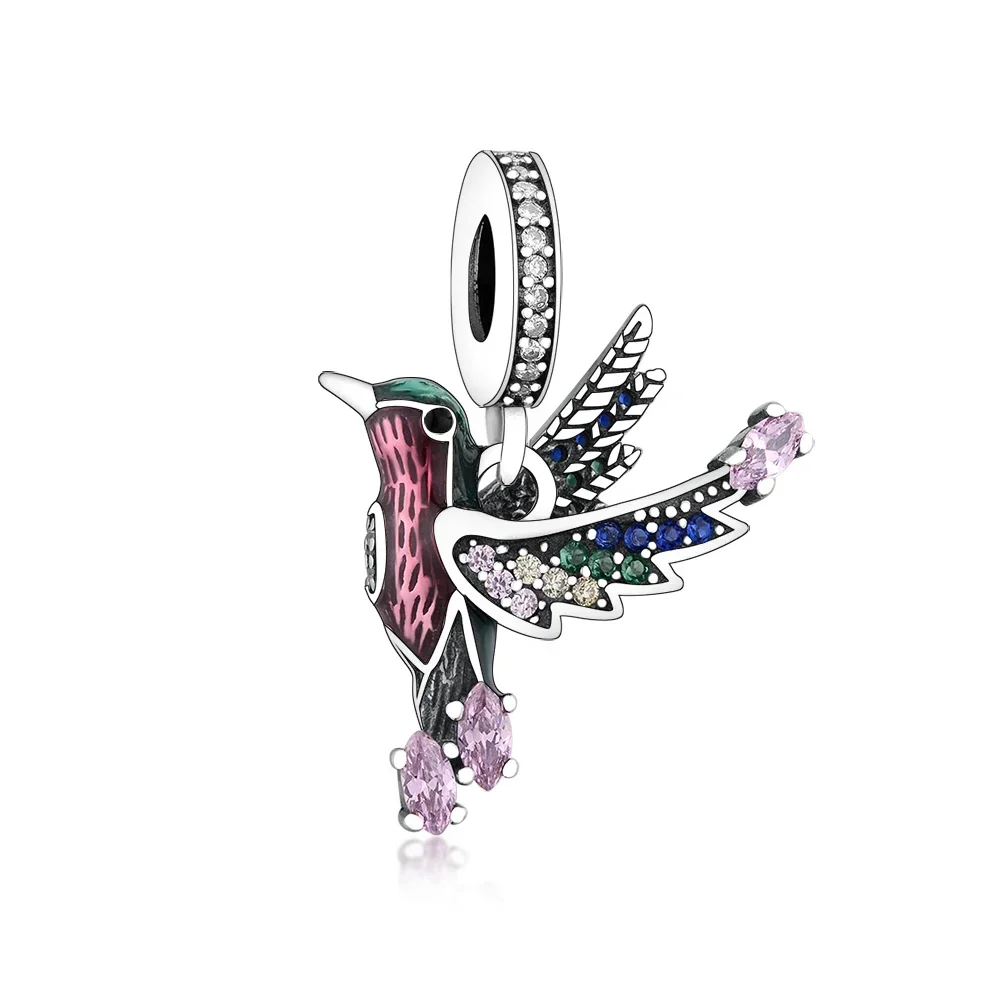 Fit Original Pan Charm Bracelet 925 Sterling Silver Flying Bird Hummingbird Kingfisher Bead For Making Women Berloque 2024