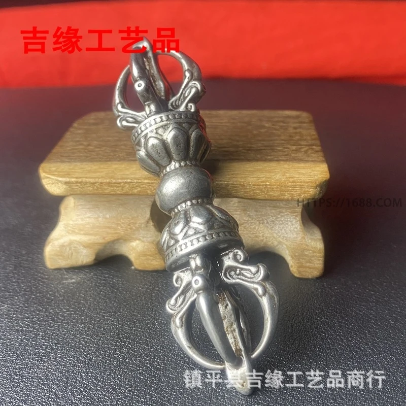 Four-pronged , vintage Nepalese Tibetan , iron jewelry, puja necklace, pendant, vajra scepter