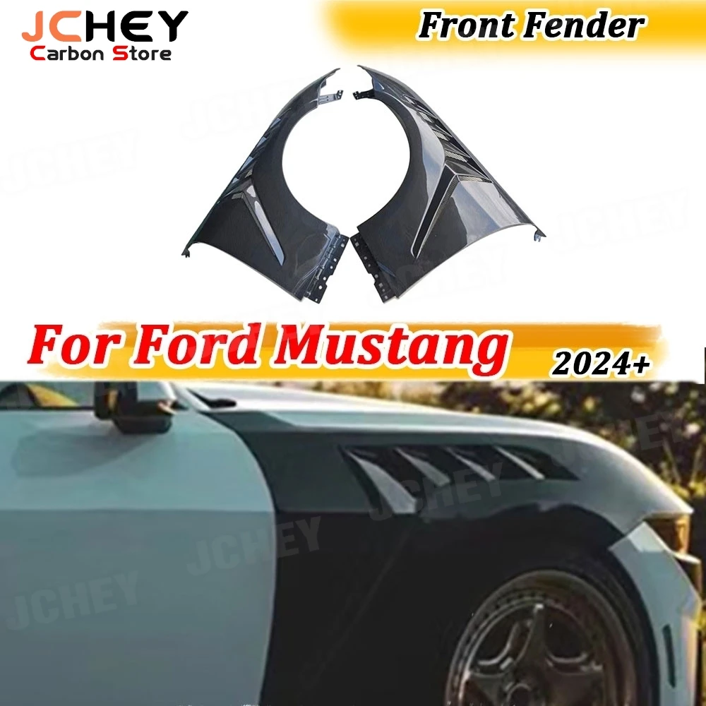 

JCHEY Front Side Bumper Fins Air Vent Trims for Ford Mustang 2024+ Dry Carbon fiber Front Fender Canards Splitters FRP Body Kits