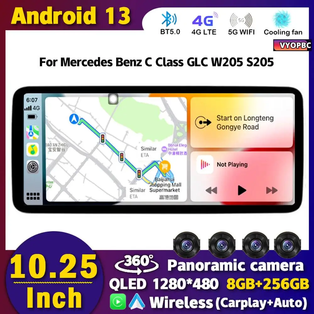 

Android 13 Car Radio Multimedia Player 10.25" For Mercedes Benz C Class GLC W205 S205 2014-2018 Navigation Wireless Carplay DSP