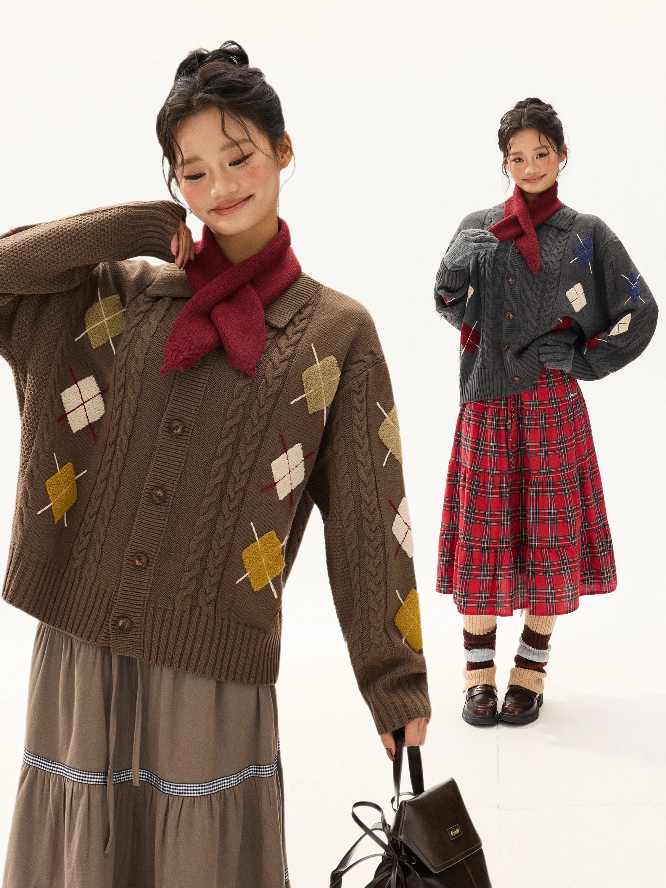 

Бесплатная Соната, винтажный свободный вязаный свитер, мужская одежда, атмосфера, ленивый ромбовидный узор, цветочное кружево, открытый кардиган, трикотаж