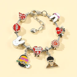 Bad Bunny Charms for Bracelets Snake Chain Bangles For Women Hip Hop Singer Gift Fashion Accessories