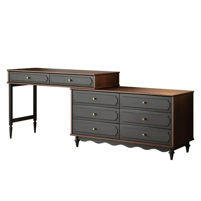 

Retro Rubber Wood Medium Antique American Dresser with Mirror Retractable Adult Bedroom Living Room Premium