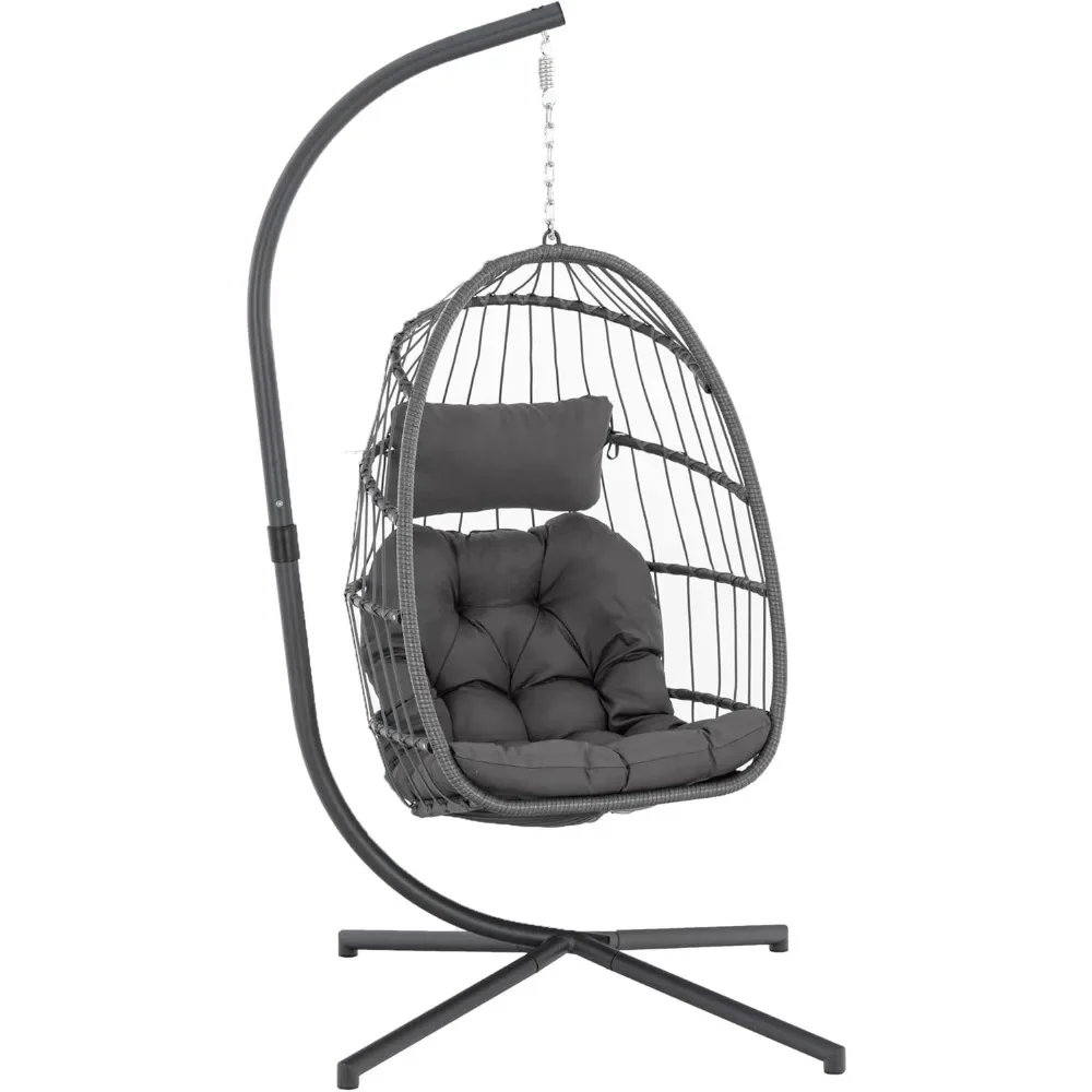 

Egg Hanging Chair with Stand, Patio Wicker Swing Egg Chair Indoor Swinging Outdoor Hammock Egg Chair 350lbs Capacity