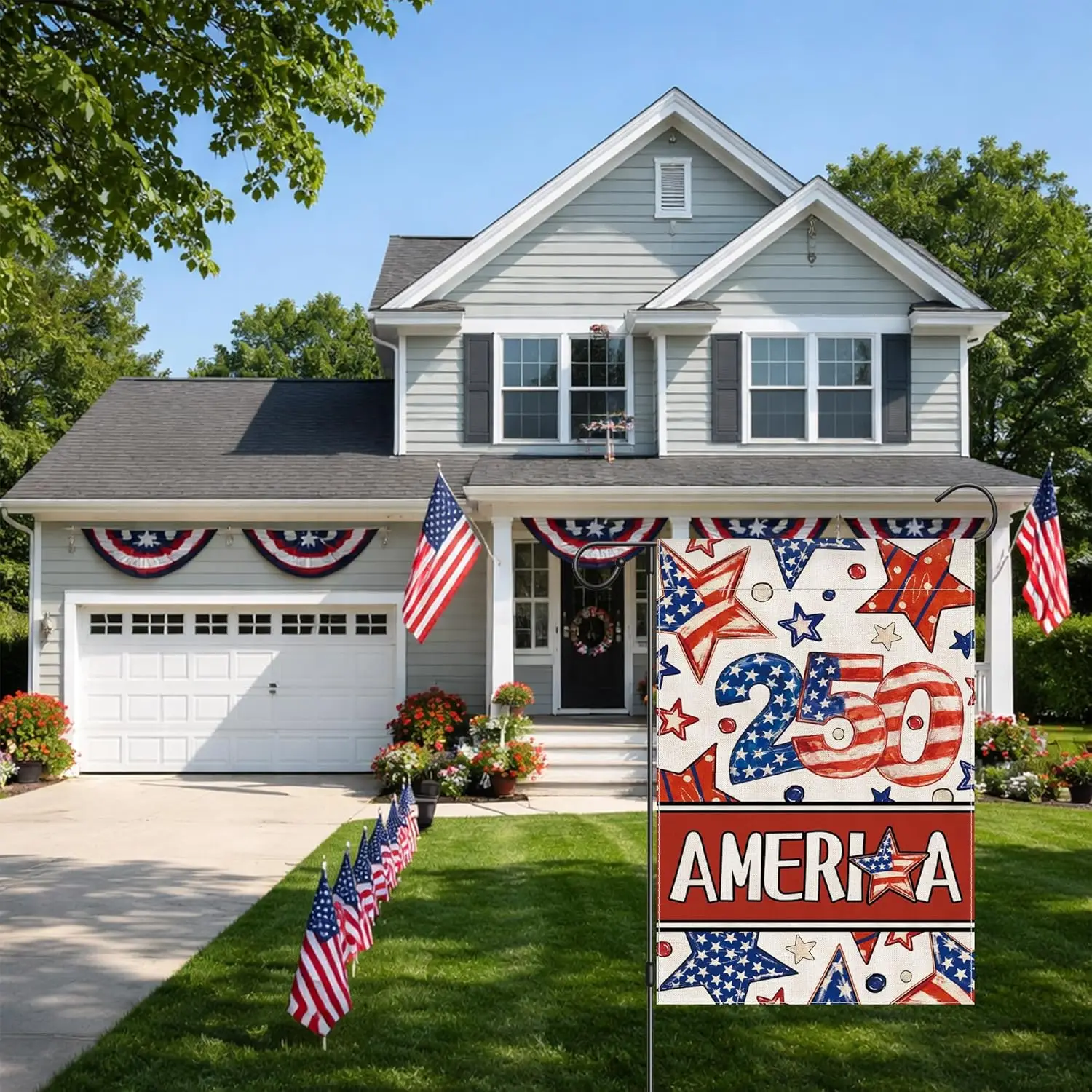 4th of July Garden Flag, 250 Anniversary USA Flag Patriotic America Memorial Day Yard Outdoor Decorations Outside Blue Red S AAS